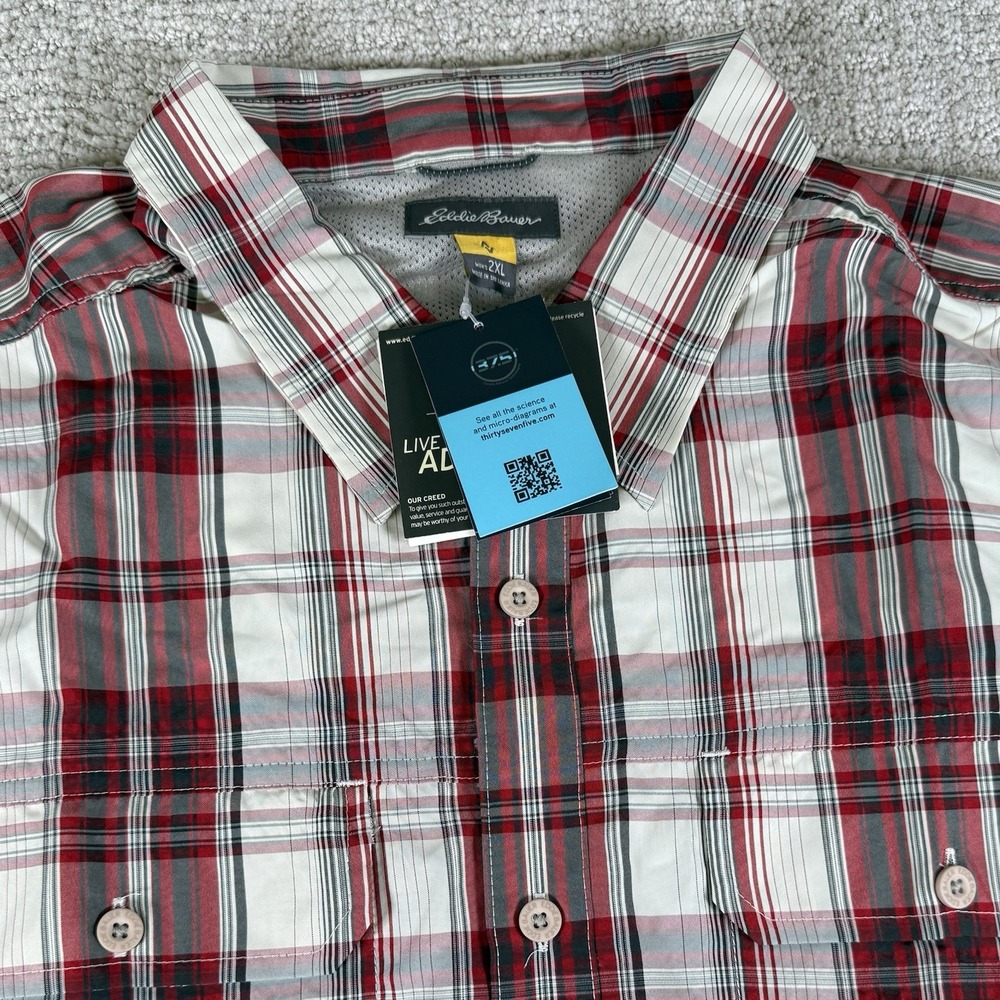 NWT Eddie Bauer Men's 2XL Travex FreeDry Red Plaid Short Sleeve Button Up Shirt